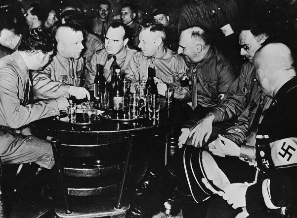 Brownshirts in a Munich beer hall in the early 1920s. Battles with communists in beer halls became part of Nazi folklore.