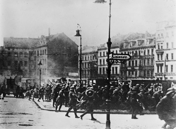 German Army troops in Berlin in 1919 during the Spartacist revolt. The Freikorps assisted in the suppression of this uprising.