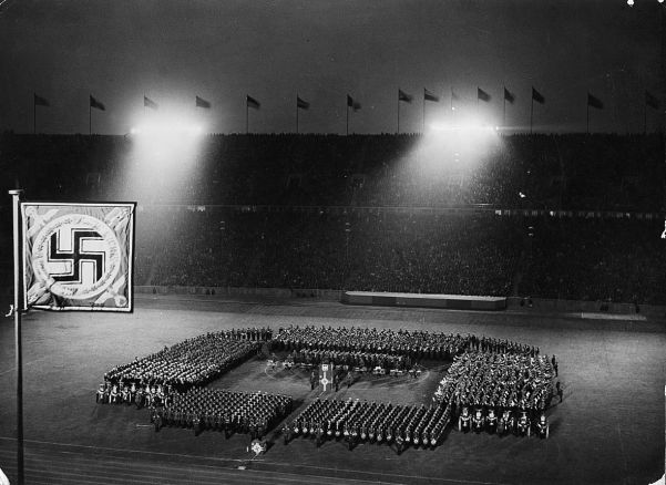 The games were an ideal opportunity to show off Nazi militarism. Here, 2000 military musicians entertain the crowd.