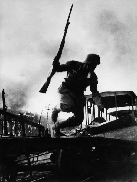 A German solider leaps into action near Stalingrad
