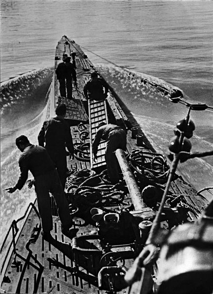 A German U-boat undergoes routine maintenance while on the lookout for Allied shipping in the Mediterranean
