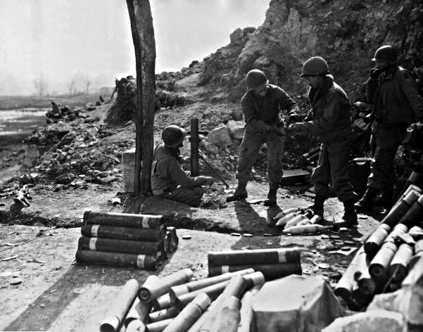 A mortar of the US 34th Division shells German-held positions around Cassino