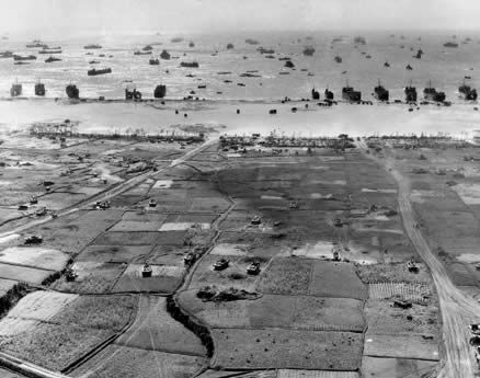 The US II Amphibious Corps pours ashore on Okinawa. By the end of the first day, 50,000 troops had been landed