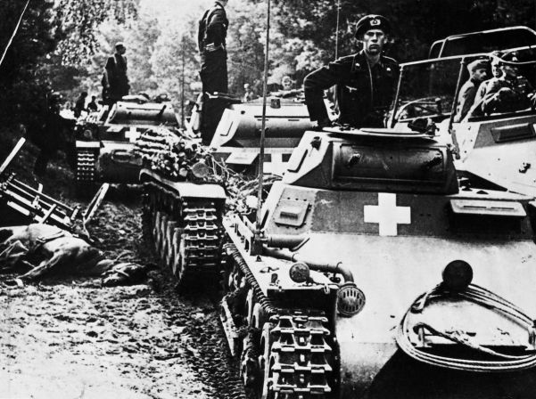 A column of Panzer I and II tanks