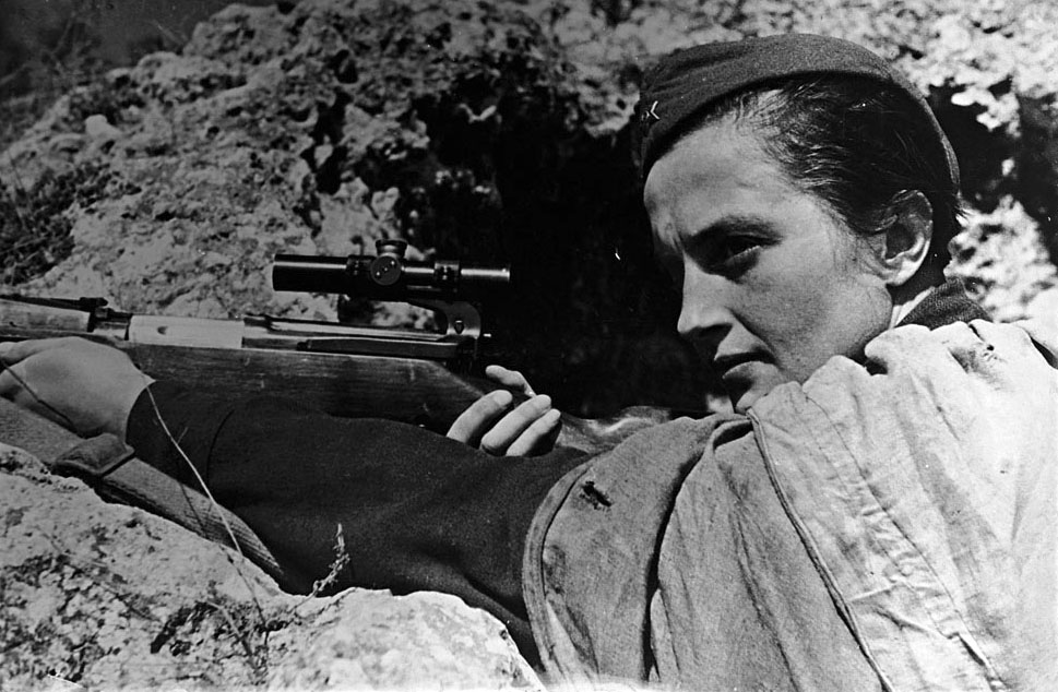 A female Soviet sniper in the Caucasus